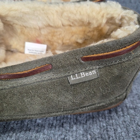 LL Bean Mens Green Wicked Good Slipper Lamb Shoes 264593 Sherpa Fur Size 12M - Picture 10 of 16